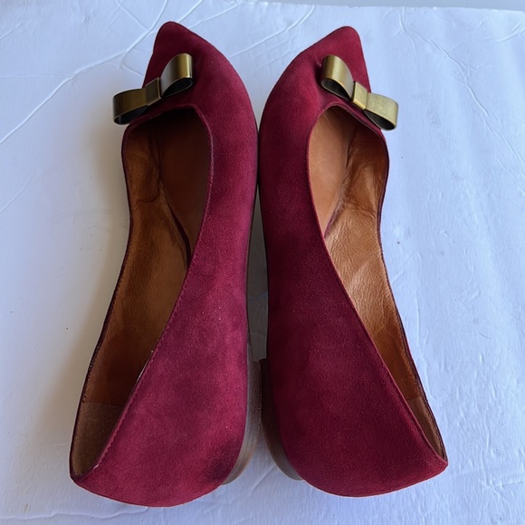 Madewell Bow Skimmer Burgundy Suede Pointy Toe Flats Size 9 - Picture 9 of 9